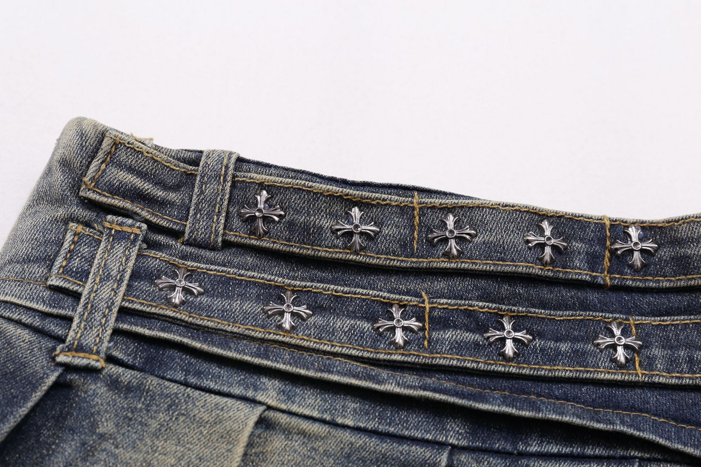 クロススタッズデザインデニムミニスカート/2color/cm0142