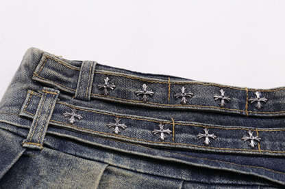 クロススタッズデザインデニムミニスカート/2color/cm0142