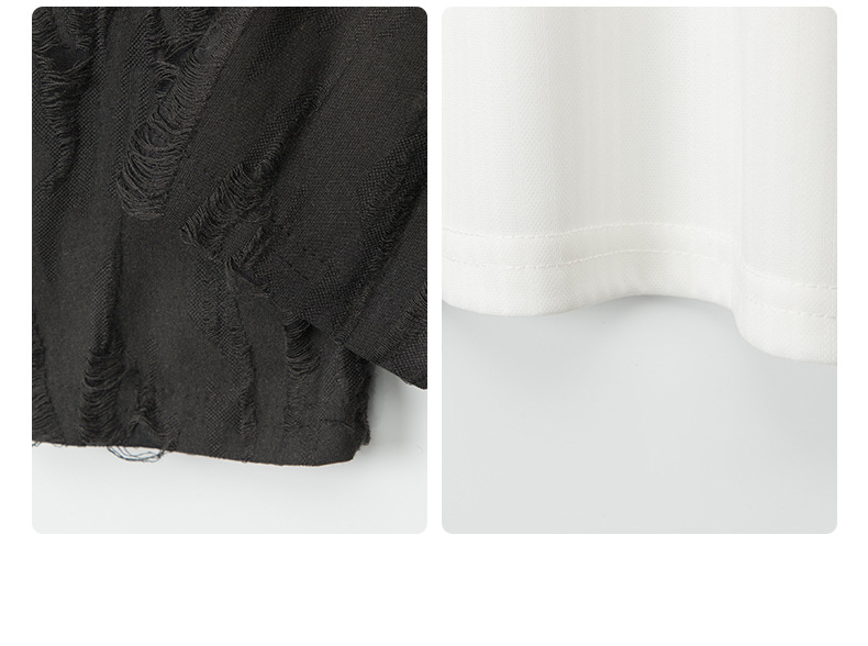 VネックコントラストダメージフェイクレイヤードTシャツ/2color/cm0045