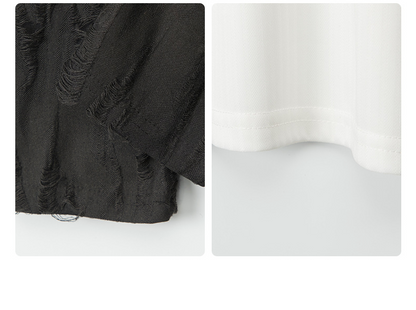 VネックコントラストダメージフェイクレイヤードTシャツ/2color/cm0045