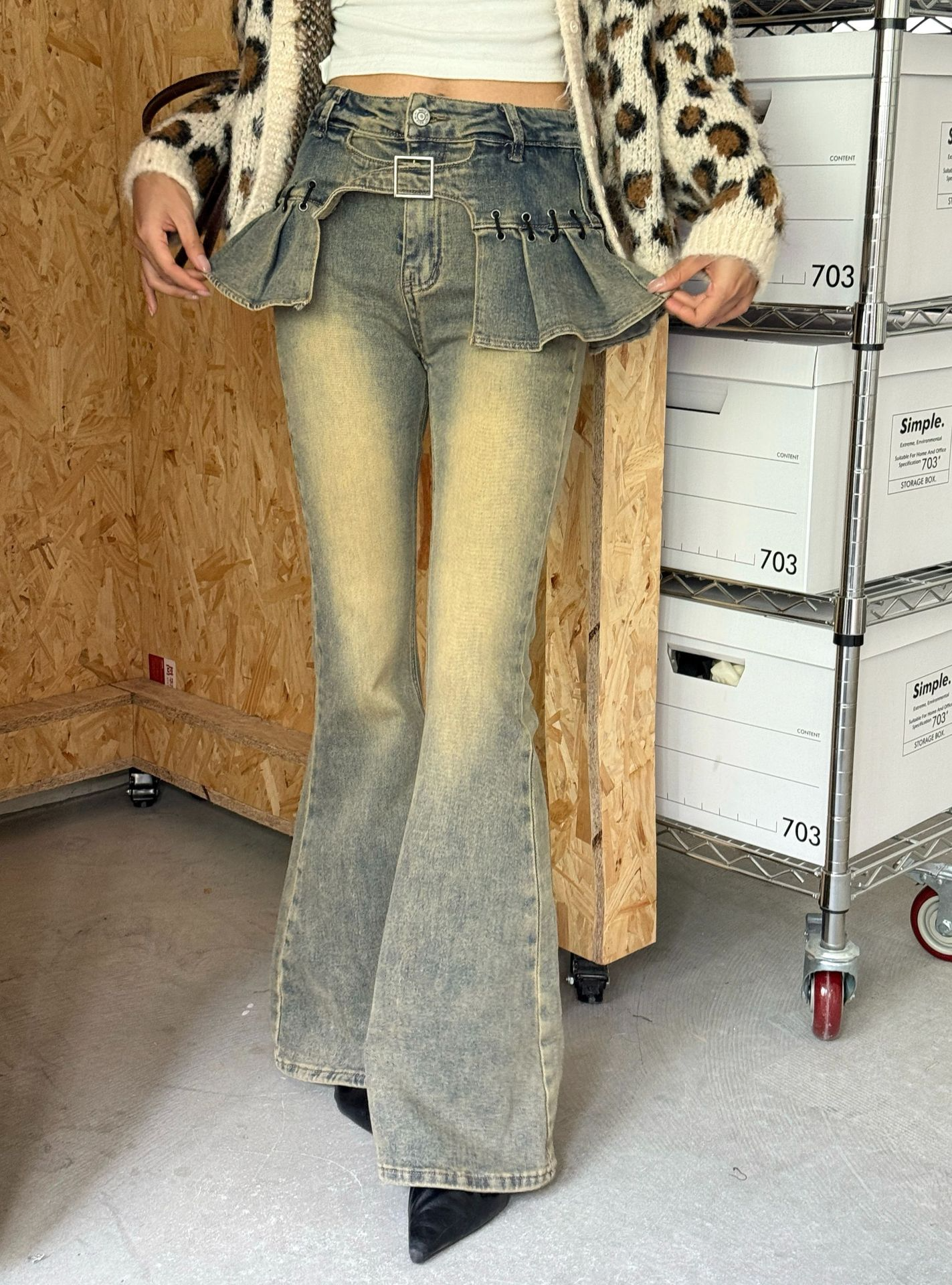 デニムフリルウォッシュドヴィンテージジーンズ/cm0037