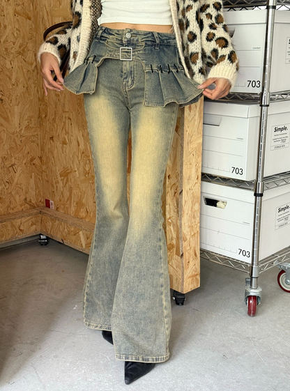 デニムフリルウォッシュドヴィンテージジーンズ/cm0037