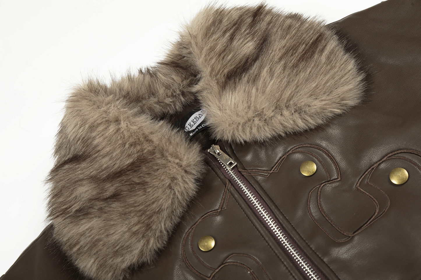 フェイクファーカラースタッズPUジャケット/2color/cm0144