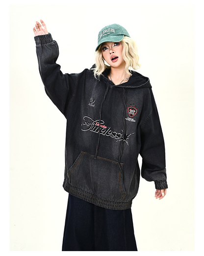 ウォッシュデニムフード付きパーカーcm0030