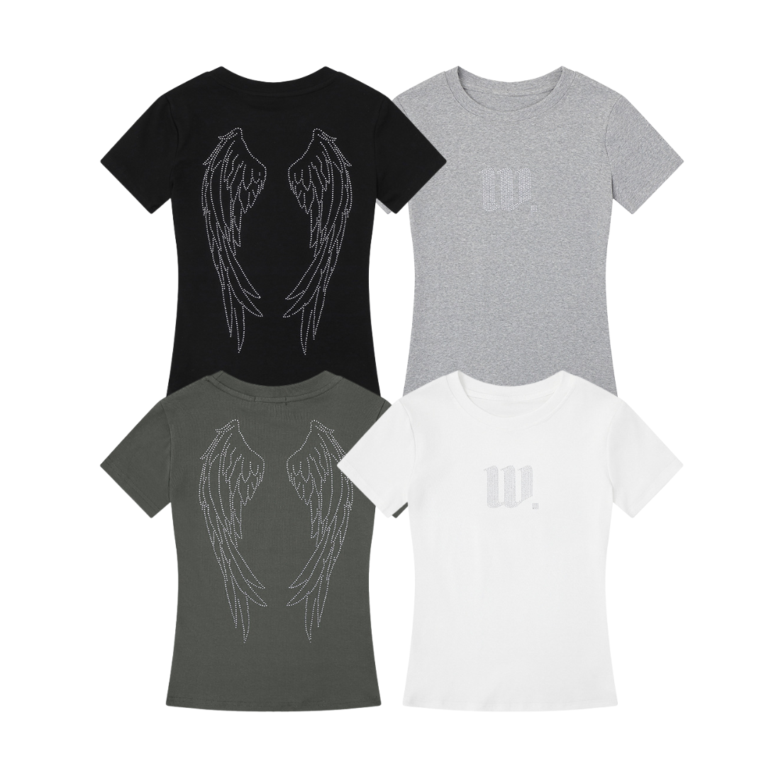 4color/ラインストーンロゴバックウィング半袖Tシャツ/cm0262