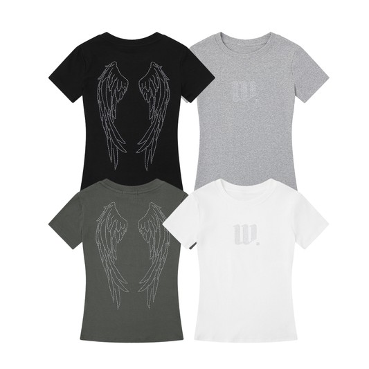 4color/ラインストーンロゴバックウィング半袖Tシャツ/cm0262