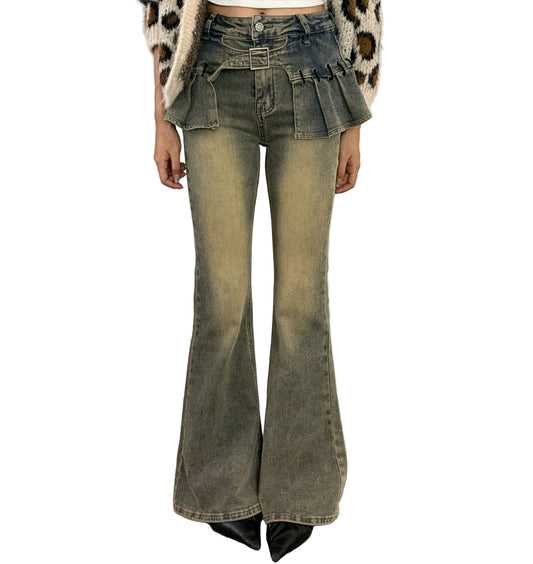 デニムフリルウォッシュドヴィンテージジーンズ/cm0037