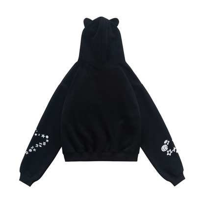 ベアプリントデザイン/クマ耳付きフードパーカー/2color/cm0129