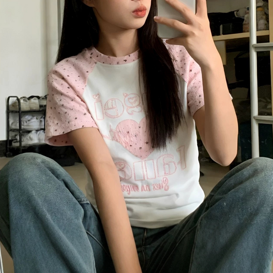 2color/ラグランスリーブハートTシャツ/cm0300