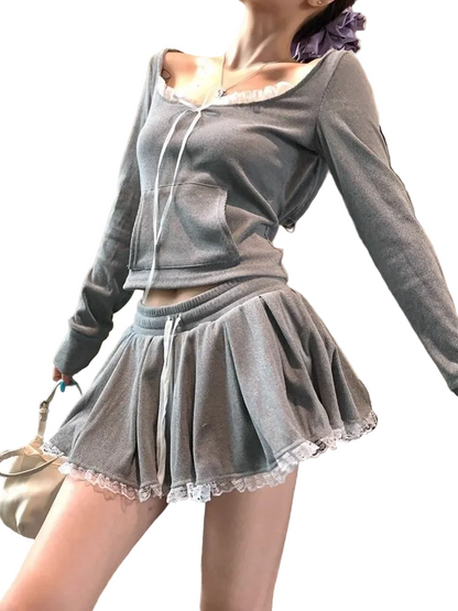 フード付きトップス＋ショートスカートセットアップ/cm0237