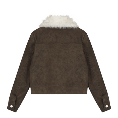 ファー付きフェイクレザーダブルポケットデザインジャケット/2color/cm0044