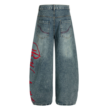 サイド刺繍デザインバックポケットステッチディテールデニムパンツ/cm0120