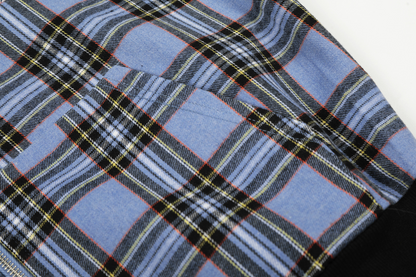 チェック柄ファーフードワンポイント刺繍ロゴジップアップジャケット/2color/cm0013