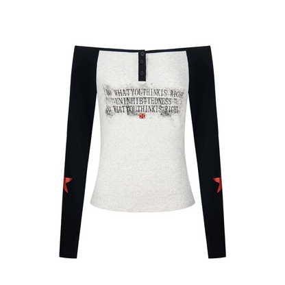 バイカラーフロントボタンプリントトップス/2color/cm0155