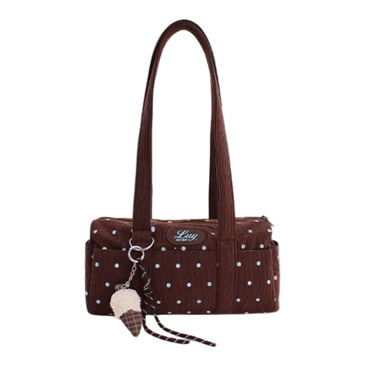 ペンダント付き水玉コーデュロイショルダーバッグ/cm0228