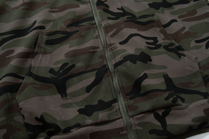 アルファベットパッチワークカモ柄ジップアップパーカー/cm0055