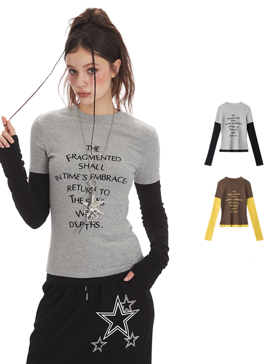 バイカラープリントロングTシャツ/2color/cm0127