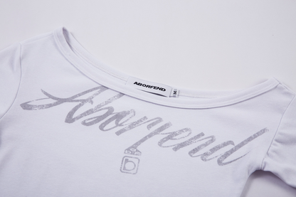 アシメオフショルダープリントTシャツ/cm0096