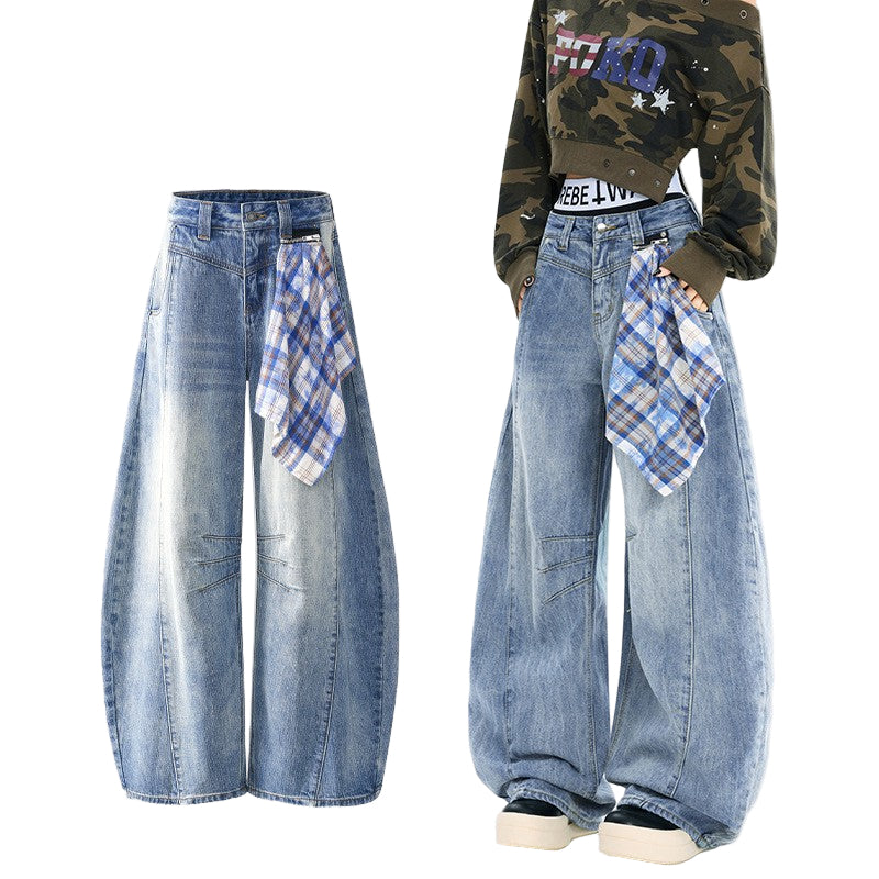 チェッククロス付きワイドレッグデニムパンツ/3color/cm0118