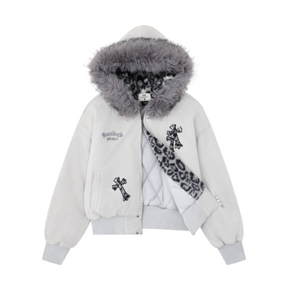 クロスデザインフェイクファーフードジャケットcm0004