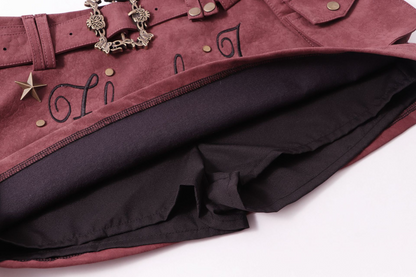 スタースタッズ装飾ベルトミニスカート/2color/cm0109