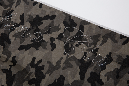 カモフラ柄ビジューアルファベットデザインデニムパンツ/cm0091