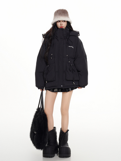 BIGポケットリボンデザインパファージャケット/2color/cm0079