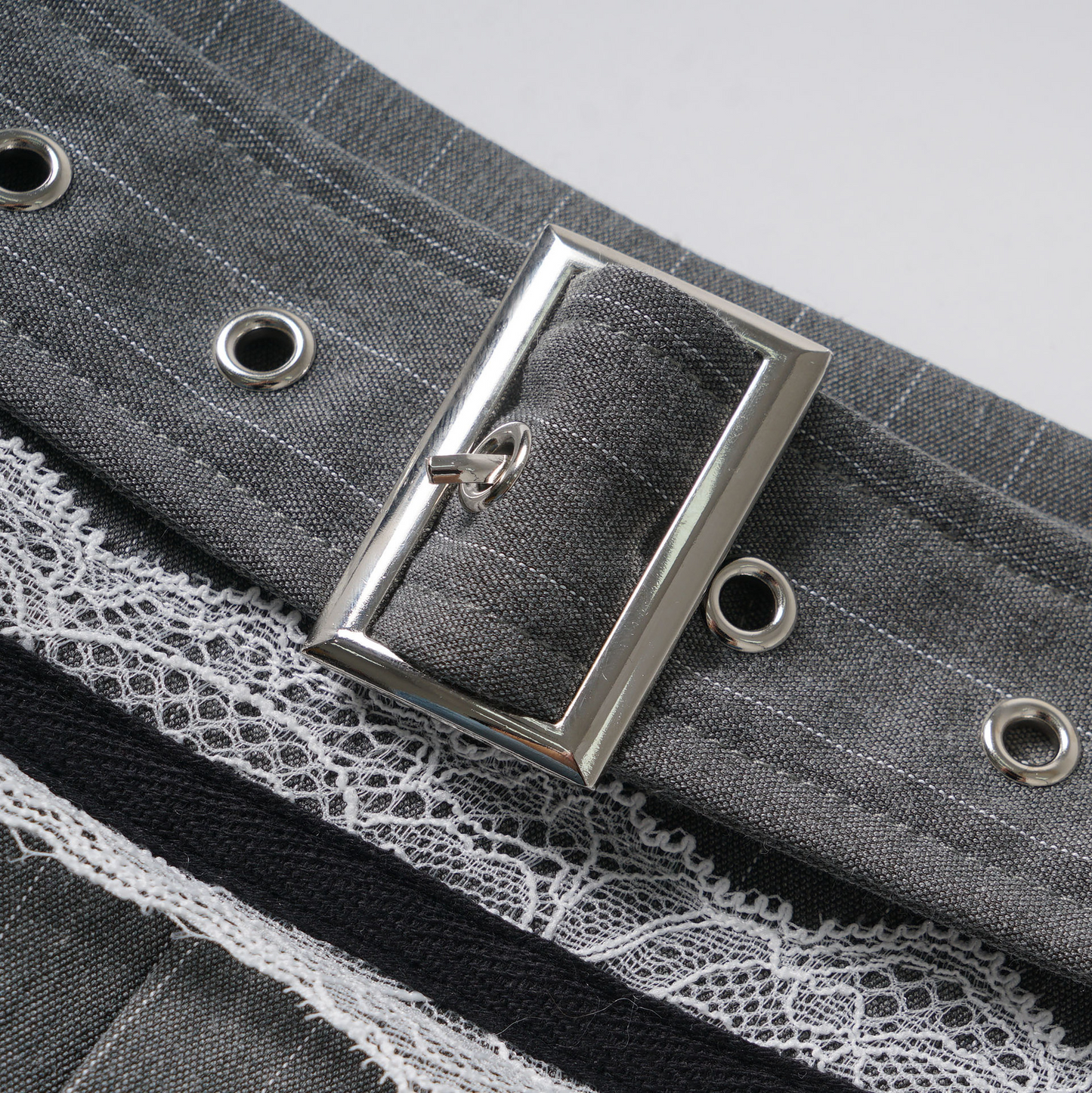 ベルトデザインレースディテールステッチワンポイントロゴミニスカート/cm0121