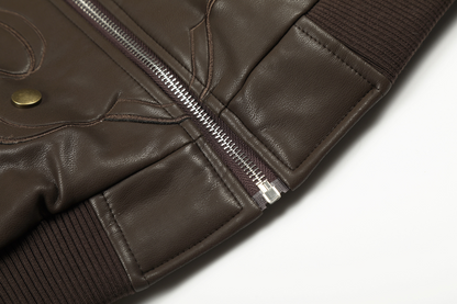 フェイクファーカラースタッズPUジャケット/2color/cm0144