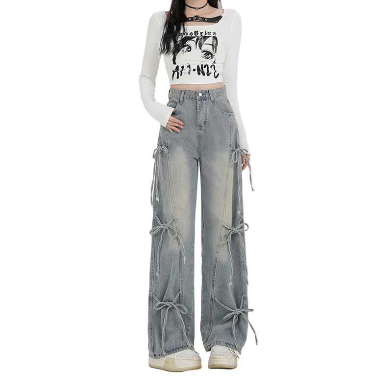 バレエコアリボンデザインデニムパンツ/cm0119