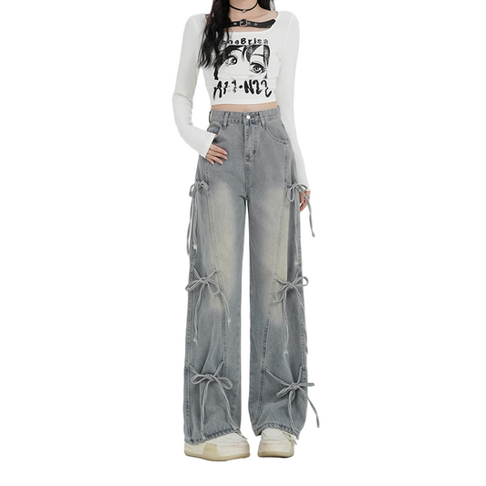 バレエコアリボンデザインデニムパンツ/cm0119