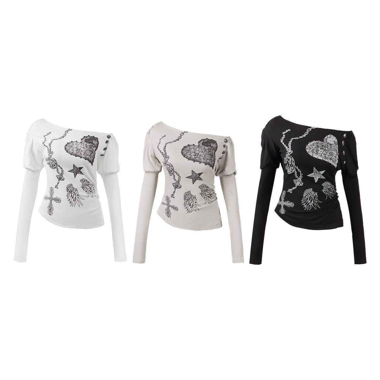 4ボタンプリント長袖トップス/3color/cm0152