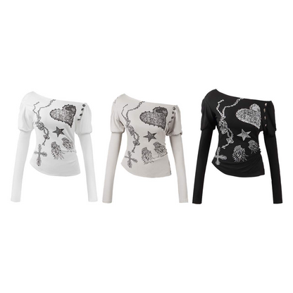 4ボタンプリント長袖トップス/3color/cm0152