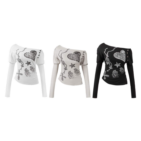 4ボタンプリント長袖トップス/3color/cm0152