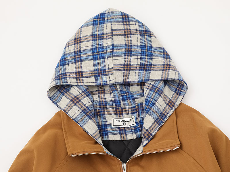 チェックフェイクレイヤード刺繍ロゴジャケット/2color/cm0085