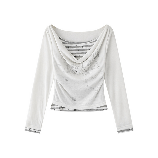 2color/フェイクレイヤードロゴ入りトップス/cm0239