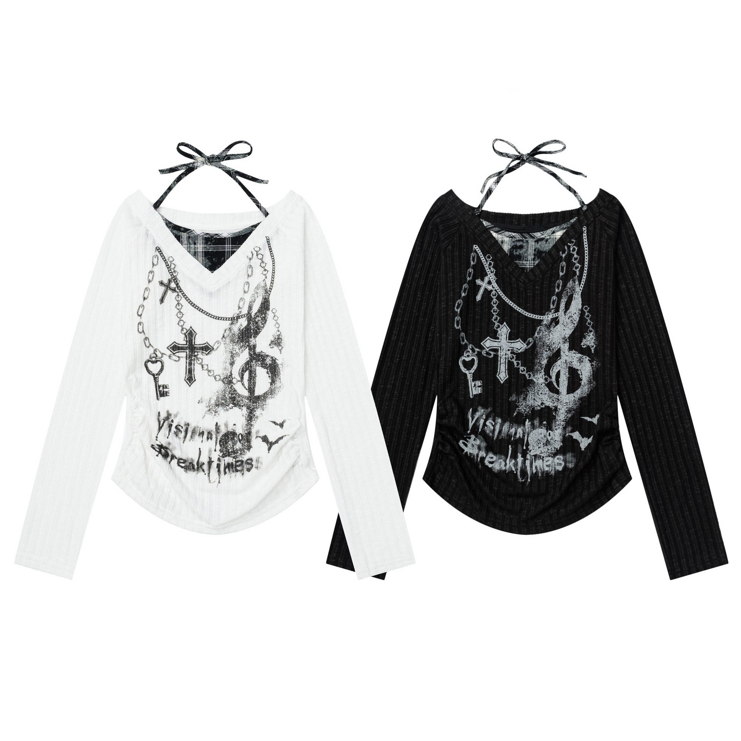 クロスデザインプリントフェイクレイヤートップス/2color/cm0153