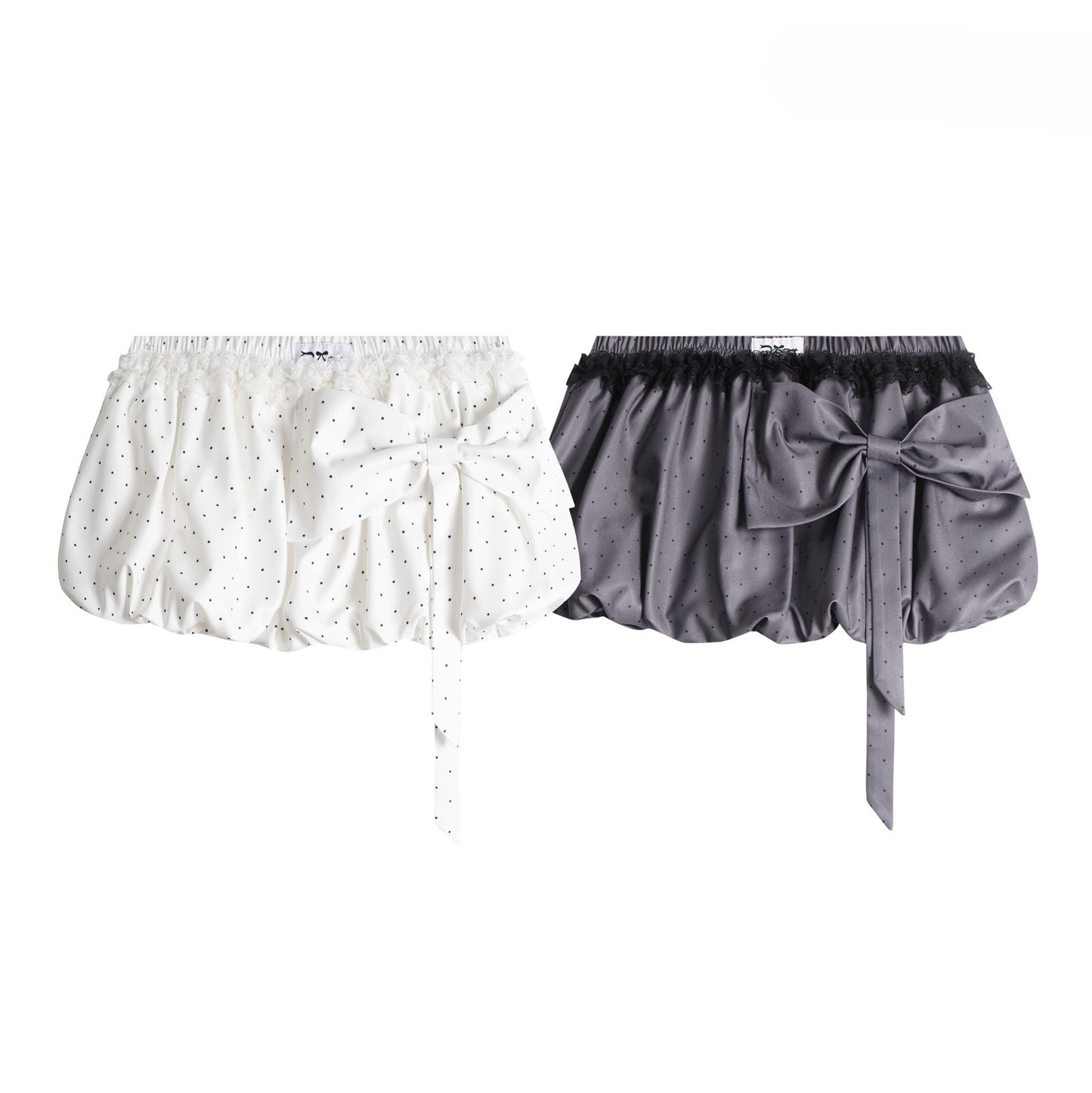 リボンデザインバブルヘム水玉ミニスカート/2color/cm0105