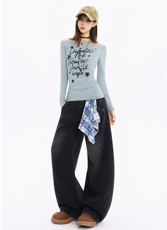 チェッククロス付きワイドレッグデニムパンツ/3color/cm0118