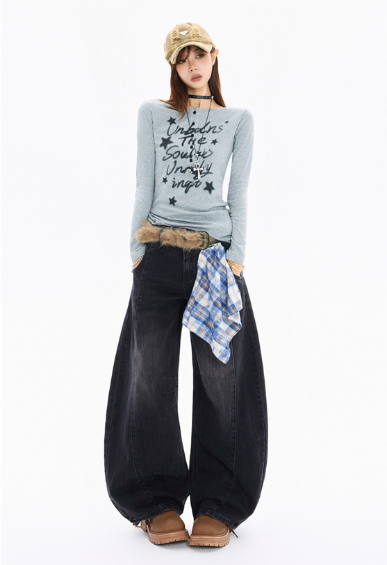 チェッククロス付きワイドレッグデニムパンツ/3color/cm0118