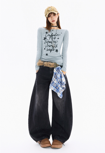 チェッククロス付きワイドレッグデニムパンツ/3color/cm0118