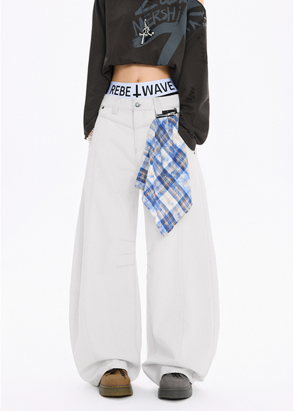 チェッククロス付きワイドレッグデニムパンツ/3color/cm0118