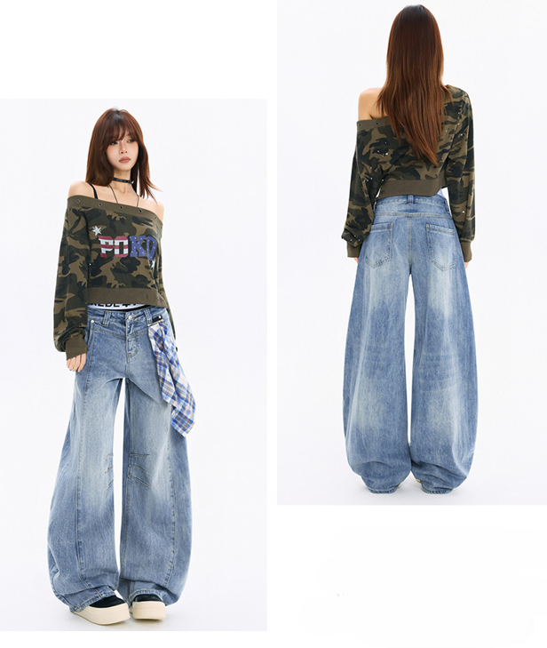 チェッククロス付きワイドレッグデニムパンツ/3color/cm0118