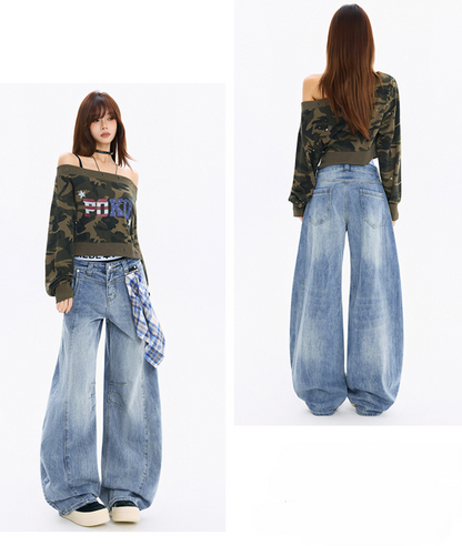 チェッククロス付きワイドレッグデニムパンツ/3color/cm0118