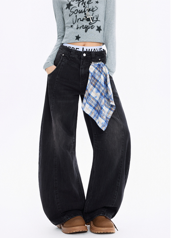 チェッククロス付きワイドレッグデニムパンツ/3color/cm0118