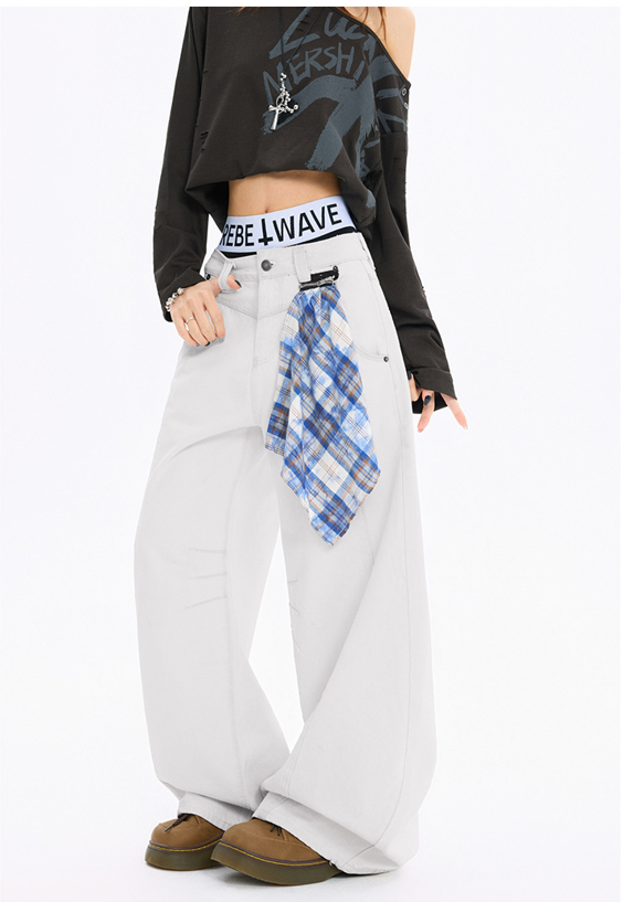 チェッククロス付きワイドレッグデニムパンツ/3color/cm0118