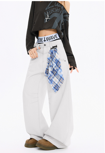 チェッククロス付きワイドレッグデニムパンツ/3color/cm0118