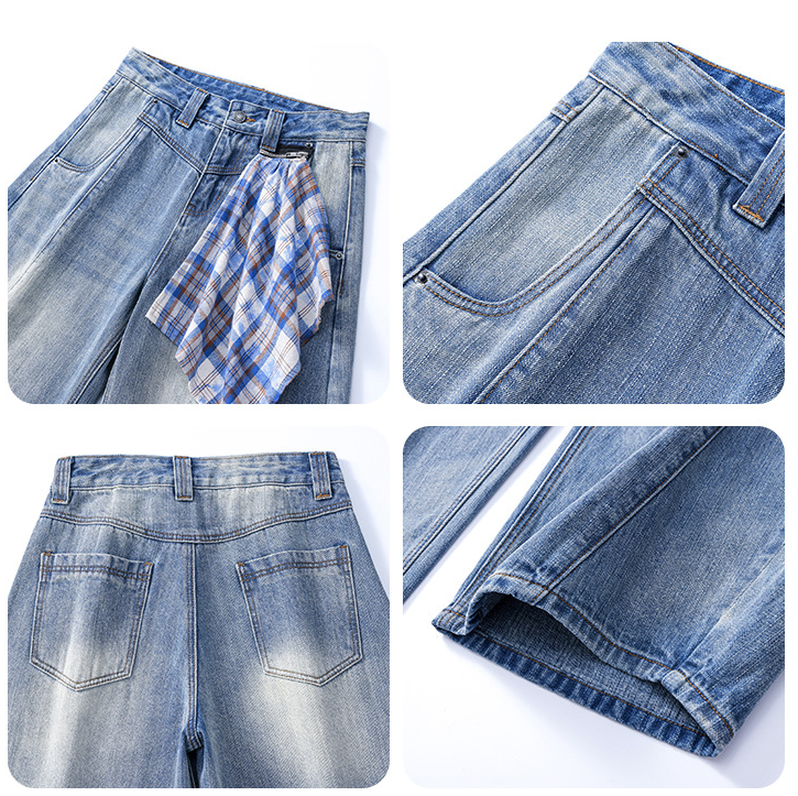 チェッククロス付きワイドレッグデニムパンツ/3color/cm0118