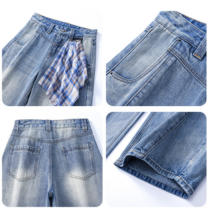 チェッククロス付きワイドレッグデニムパンツ/3color/cm0118