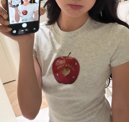 2color/ハートデザインアップルプリントTシャツ/cm0221